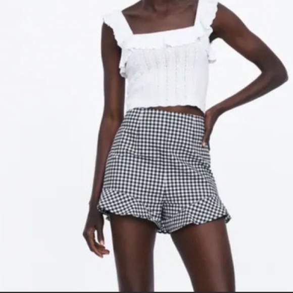 Zara Pants - NWT Zara Houndstooth/Gingham High Waisted Shorts with Ruffle